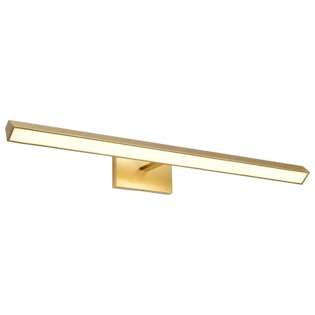 Satco 3-foot LED picture light with vintage brass finish, acrylic lens, and 3 CCT selectable lighting for artwork illumination.