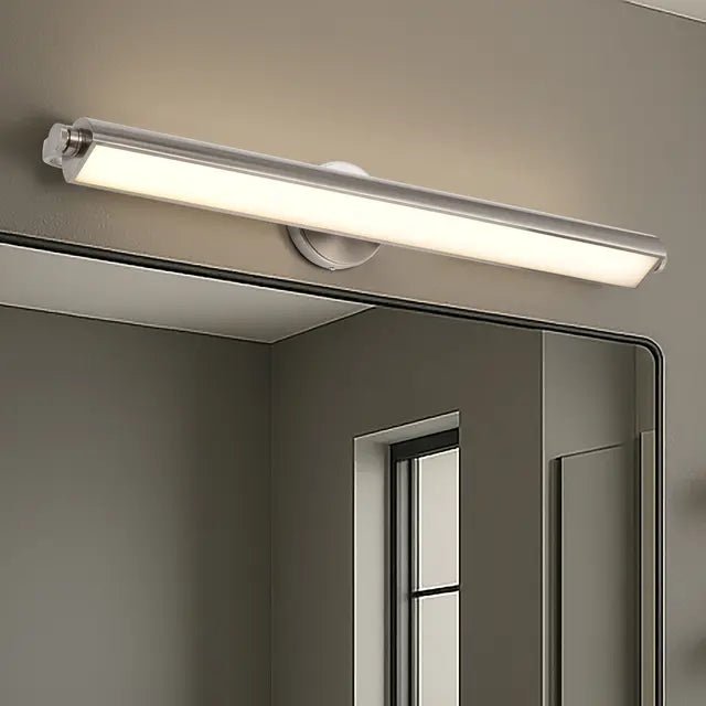 36-inch LED vanity light fixture by Satco with brushed nickel finish, acrylic lens, and 3 CCT selectable lighting options.