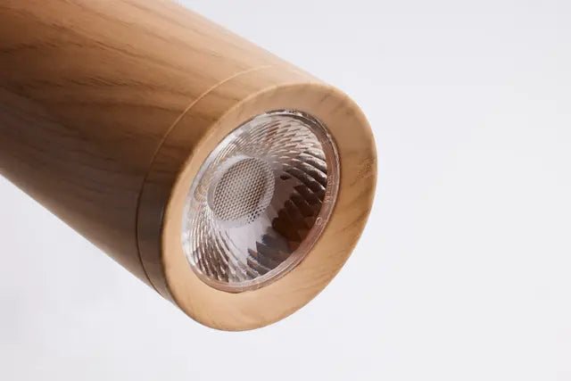 Satco 6-inch LED pendant light in ash wood finish, 12W, 3000K warm white LED lighting fixture with modern design.