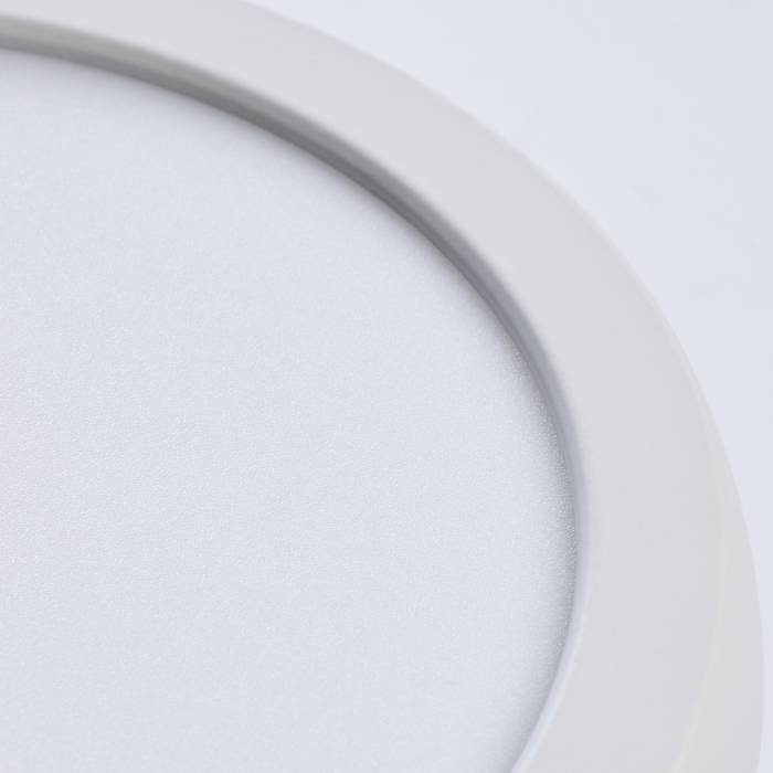 7-inch round Satco LED surface mount fixture with adjustable CCT, white finish, 120V, ideal for modern LED lighting installations.