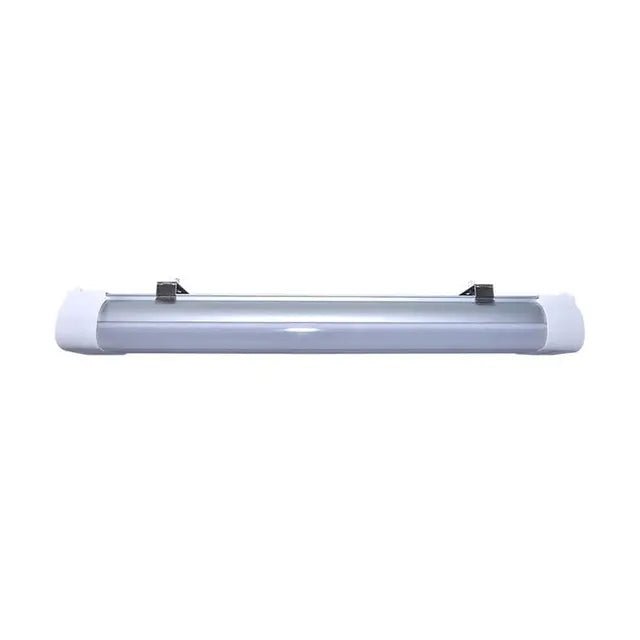 Satco LED 2-foot, 20-watt tri-proof linear fixture with microwave sensor, CCT adjustable, IP65, IK08 rated for durable lighting.