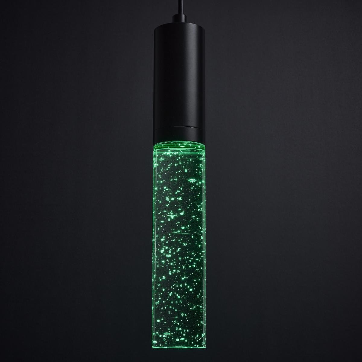 RGB Lacey 2-inch LED mini pendant light by Satco featuring matte black finish and K9 bubble crystal for modern LED lighting.