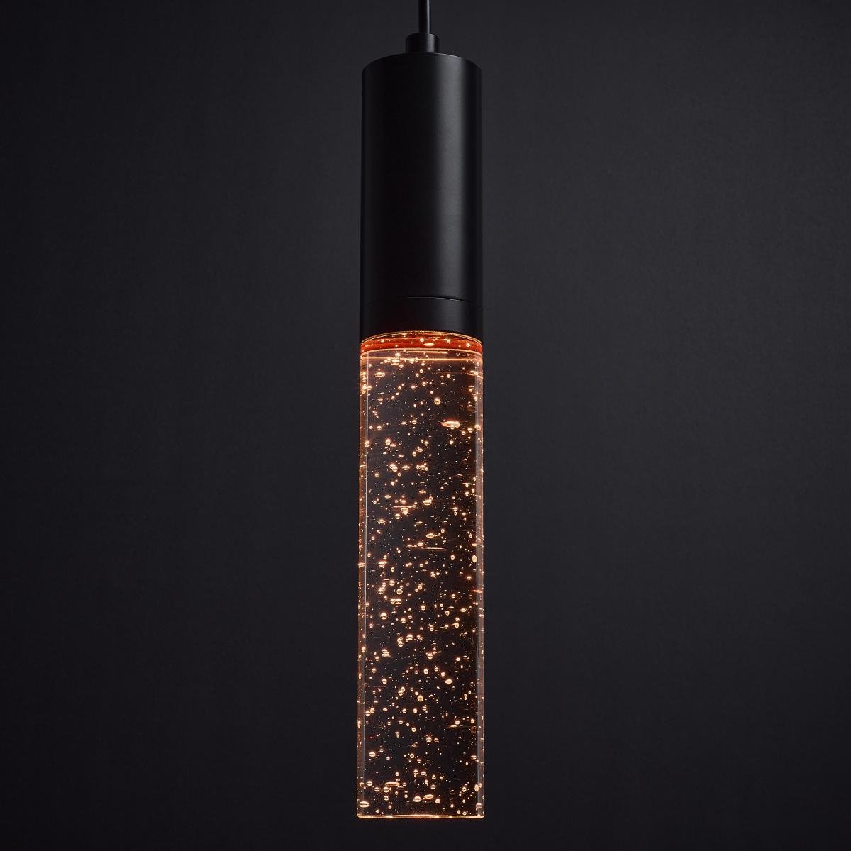 RGB Lacey 2-inch LED Mini Pendant by Satco featuring matte black finish and K9 bubble crystal for modern LED lighting.