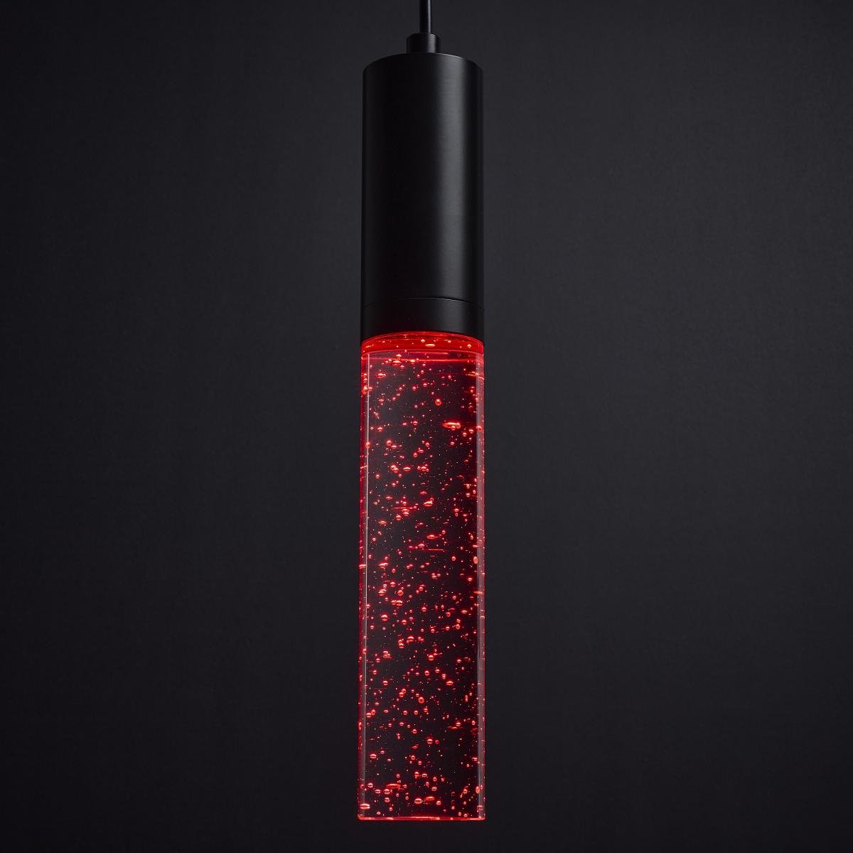 RGB Lacey 2-inch LED mini pendant light in matte black with K9 bubble crystal by Satco, showcasing modern LED lighting fixture design.