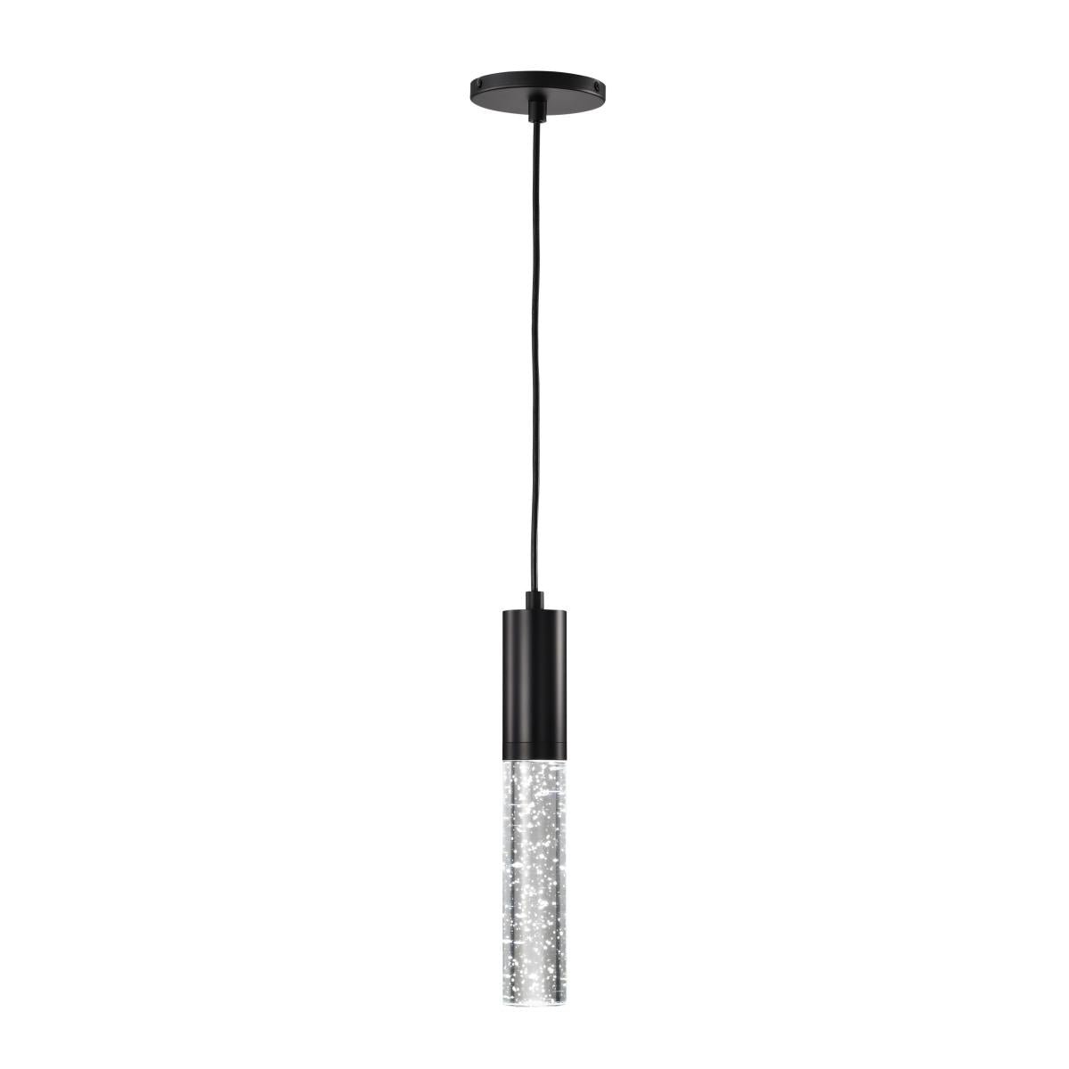 RGB Lacey 2-inch LED mini pendant light by Satco, matte black finish with K9 bubble crystal for modern LED home lighting.