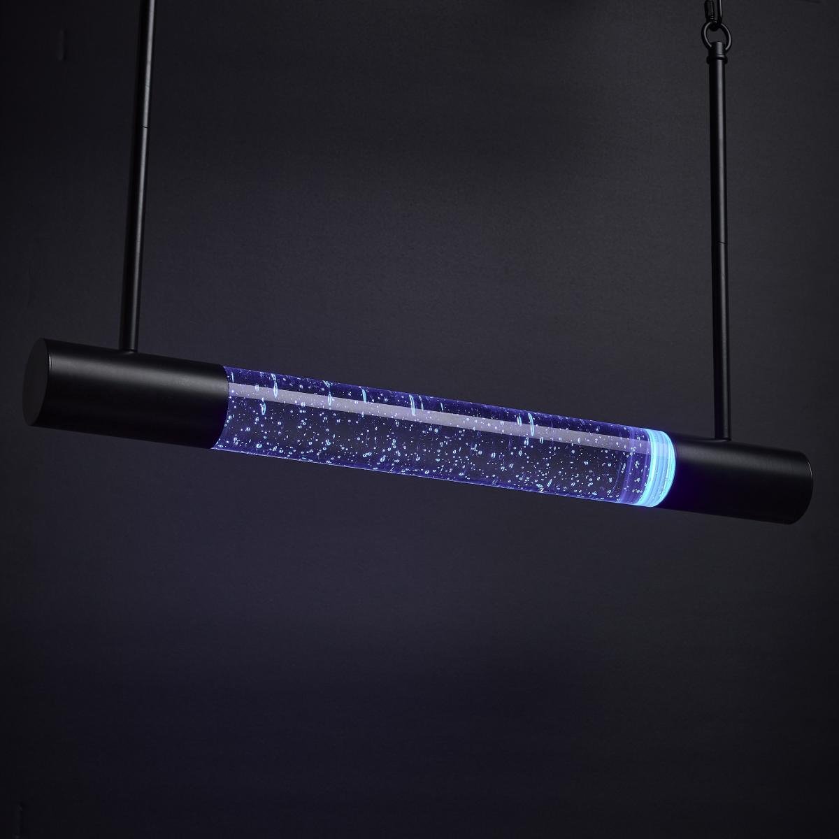 RGB Lacey 23-inch LED island pendant light in matte black with K9 bubble crystal for modern kitchen lighting by Satco.
