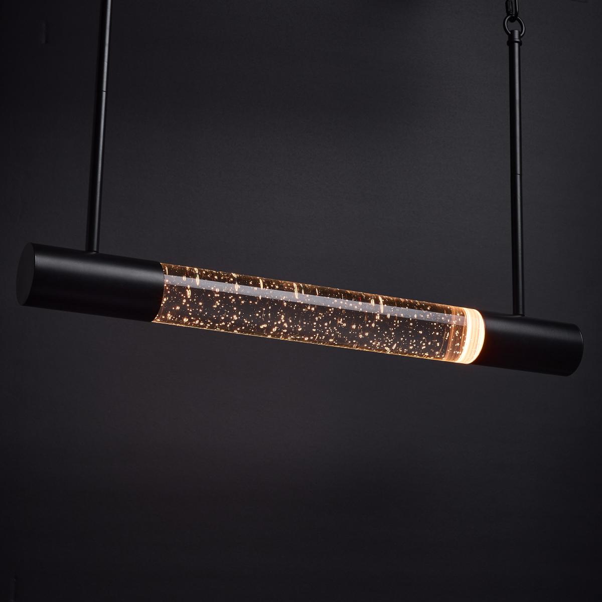 RGB Lacey 23-inch LED island pendant light by Satco with matte black finish and K9 bubble crystal accents.