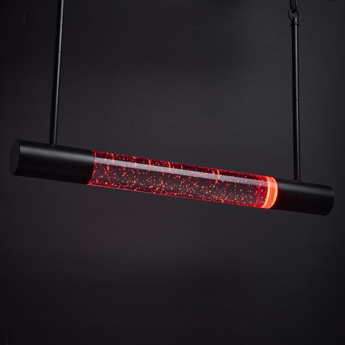 RGB Lacey 23-inch LED island pendant by Satco featuring matte black finish and K9 bubble crystal details.
