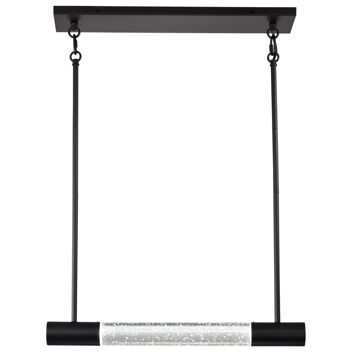 RGB Lacey 23-inch LED island pendant light by Satco with matte black finish and K9 bubble crystal accents.