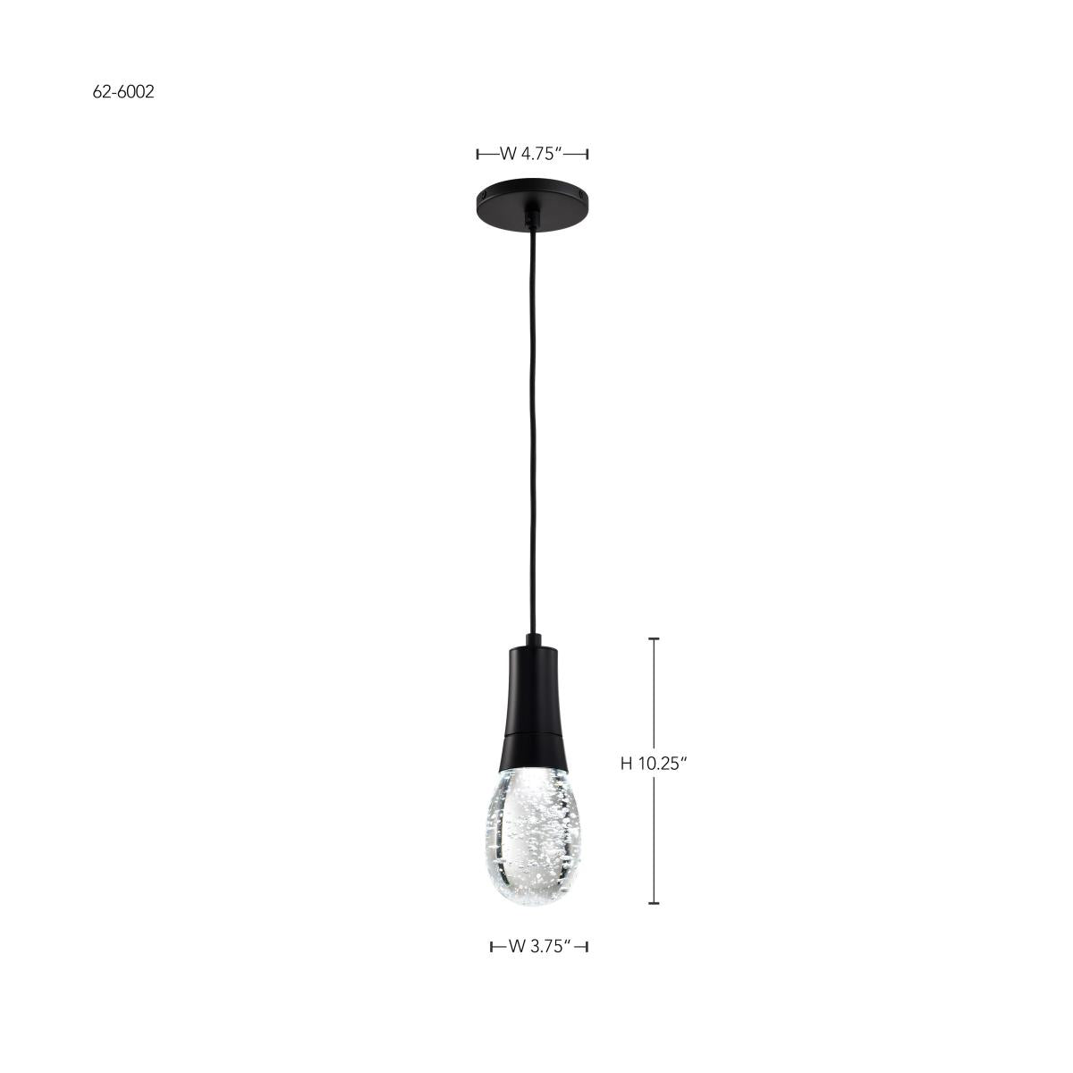 RGB Lacey 4-inch LED mini pendant light by Satco featuring matte black finish and K9 bubble crystal for modern lighting.