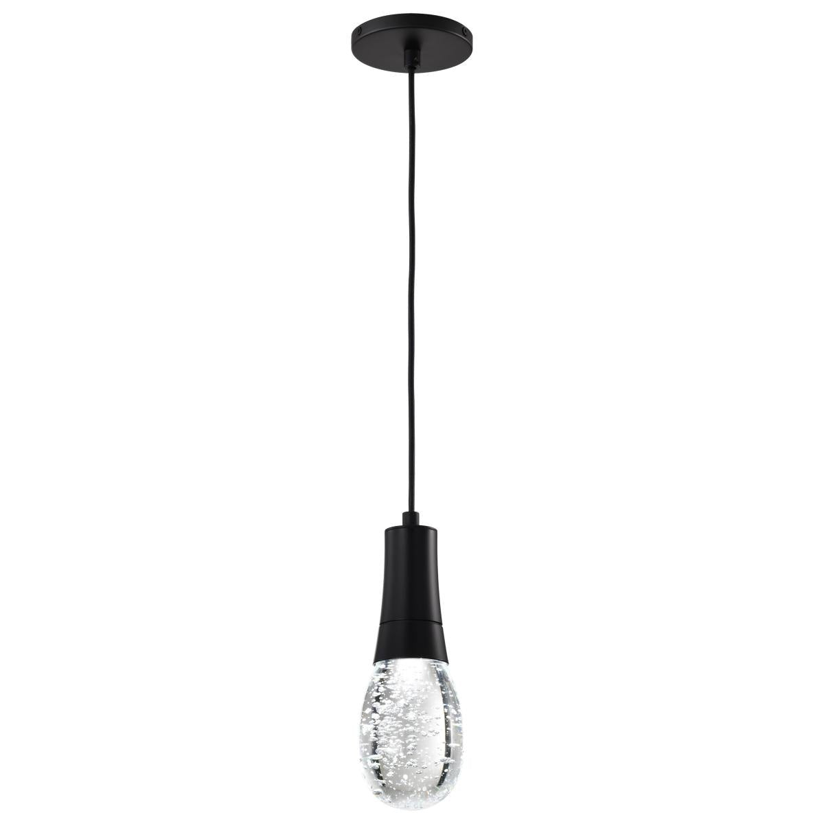 RGB Lacey 4-inch LED mini pendant light by Satco featuring matte black finish and K9 bubble crystal for modern accent lighting.