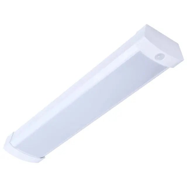 Satco LED 2-foot linear fixture with PIR motion sensor, 20W, available in 27K to 50K color temperatures, ideal for energy-efficient lighting.