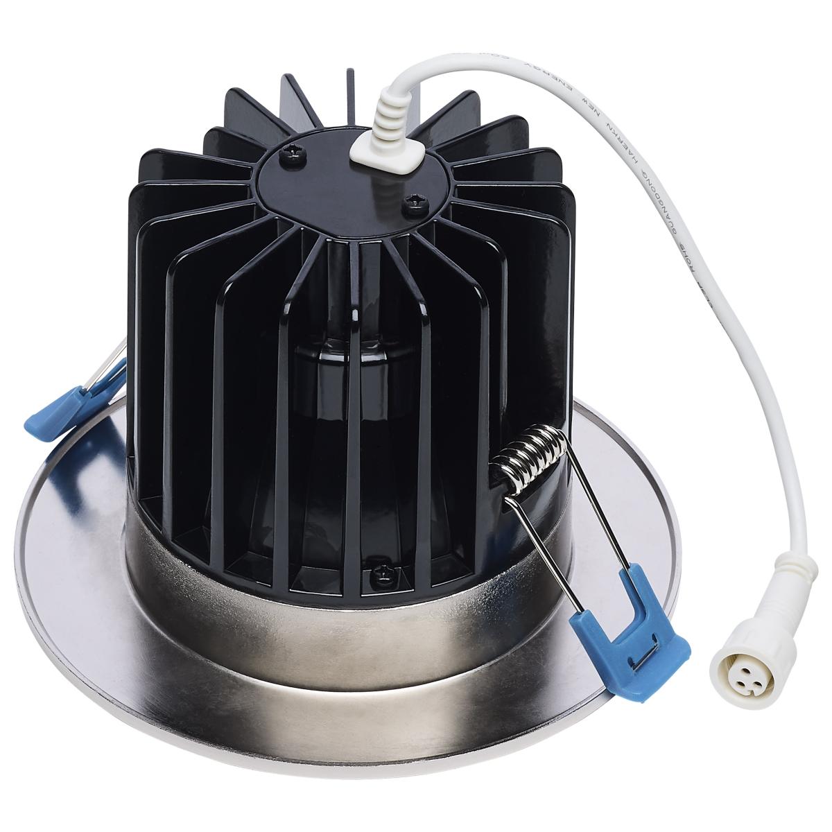 Satco 3-inch brushed nickel LED recessed retrofit kit with remote driver, 16/20/24 watt downlight for modern lighting installations.
