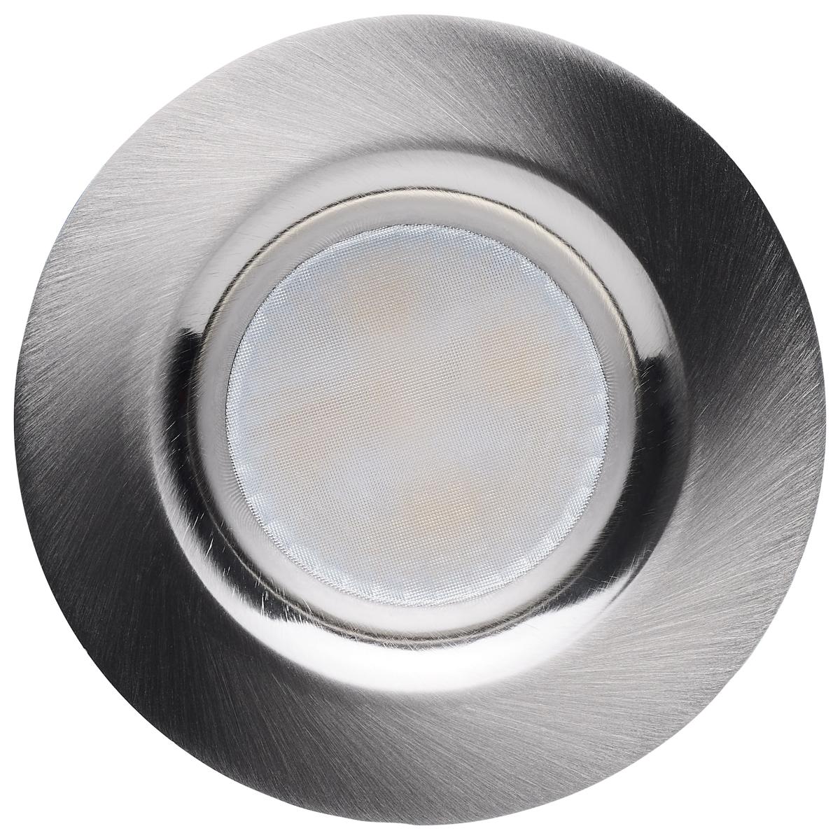 Satco 3-inch brushed nickel LED recessed downlight with remote driver, available in 16, 20, and 24 watt LED retrofit kit.