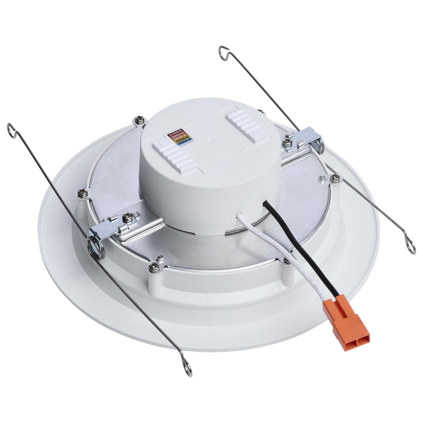 Satco 6-inch white LED recessed retrofit kit with adjustable color temperatures and wattages, suitable for ceiling lighting.