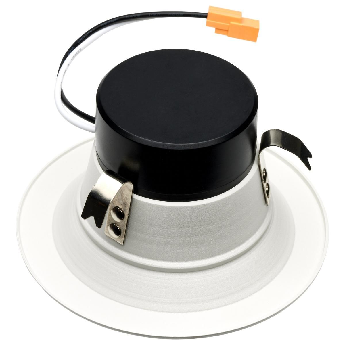 Satco RGB 10.5W LED Retrofit Downlight in 4-inch round recessed kit, energy-efficient LED lighting for ceilings.
