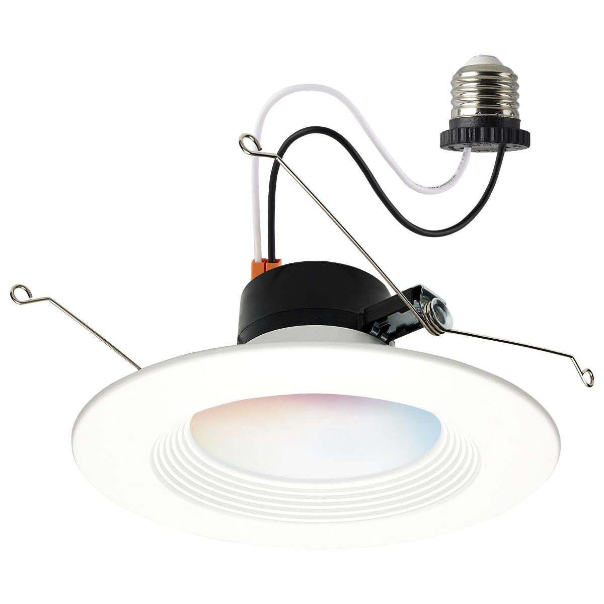 Satco RGB and tunable white 13W LED retrofit downlight, 5-6 inch round recessed kit for ceiling lighting.