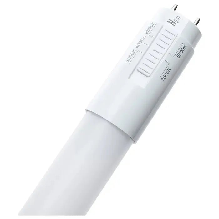 Satco 11.5W dimmable LED T8 lamp, 48-inch length, CCT selectable, Type B ballast bypass, suitable for 120-277V, case of 25