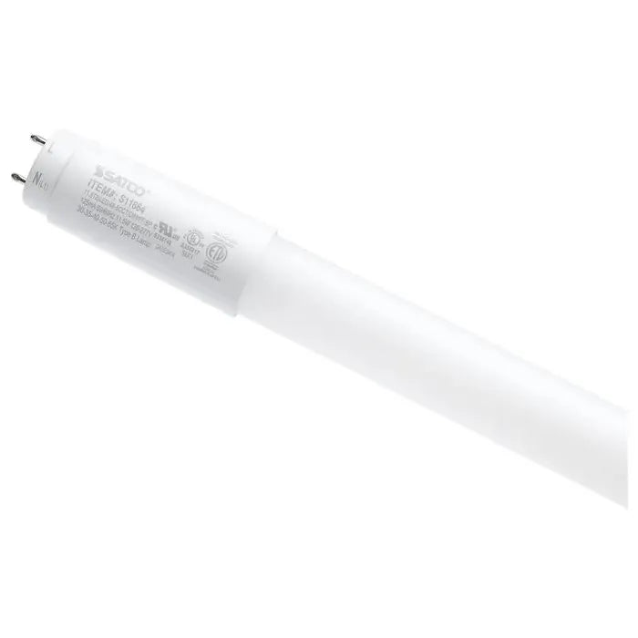 Satco dimmable 11.5W T8 LED lamp, 48-inch, CCT adjustable, Type B ballast bypass, suitable for 120-277V lighting.