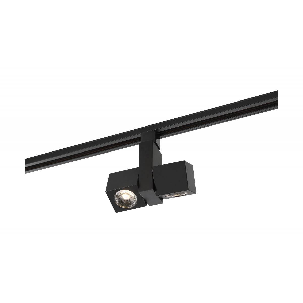 Black Satco 24W LED track head with dual square design and 24-degree beam angle for focused lighting.