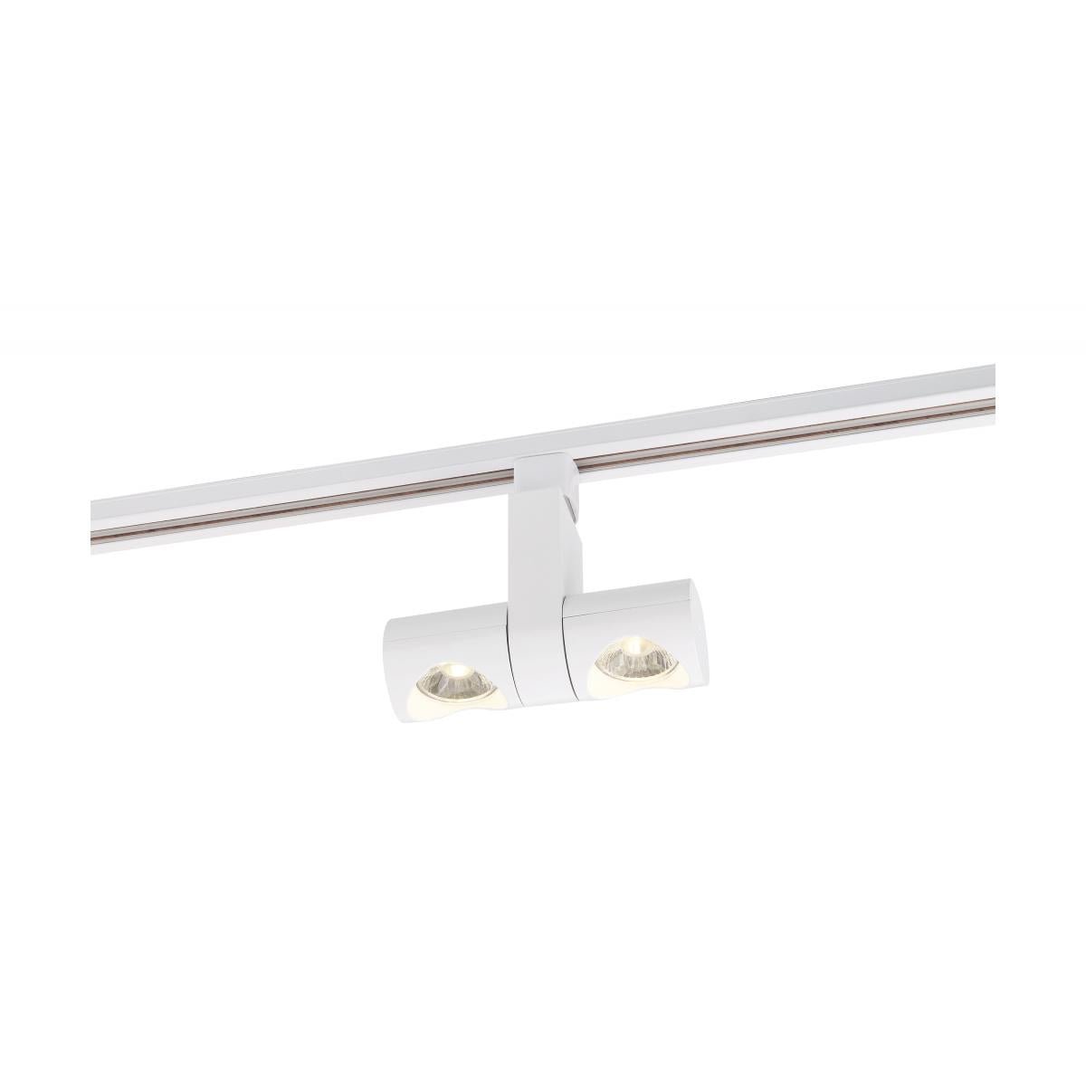 White LED 24 Watt track head with dual pipe and 24-degree beam angle, designed for Satco LED track lighting systems.