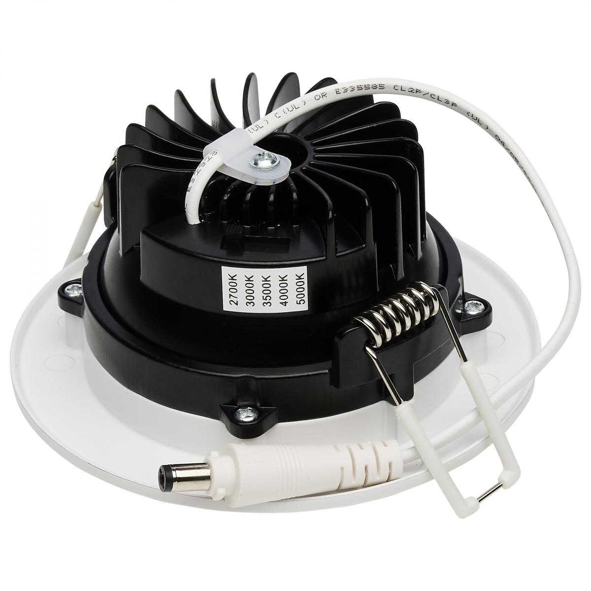 Satco 12 Watt LED wafer downlight with gimbaled design, 3.5-inch round, CCT selectable, direct wire installation.