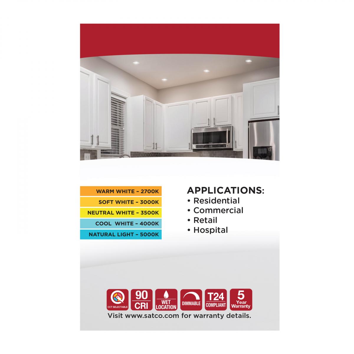 12 Watt LED Direct Wire Downlight; Gimbaled; 3.5 Inch; CCT