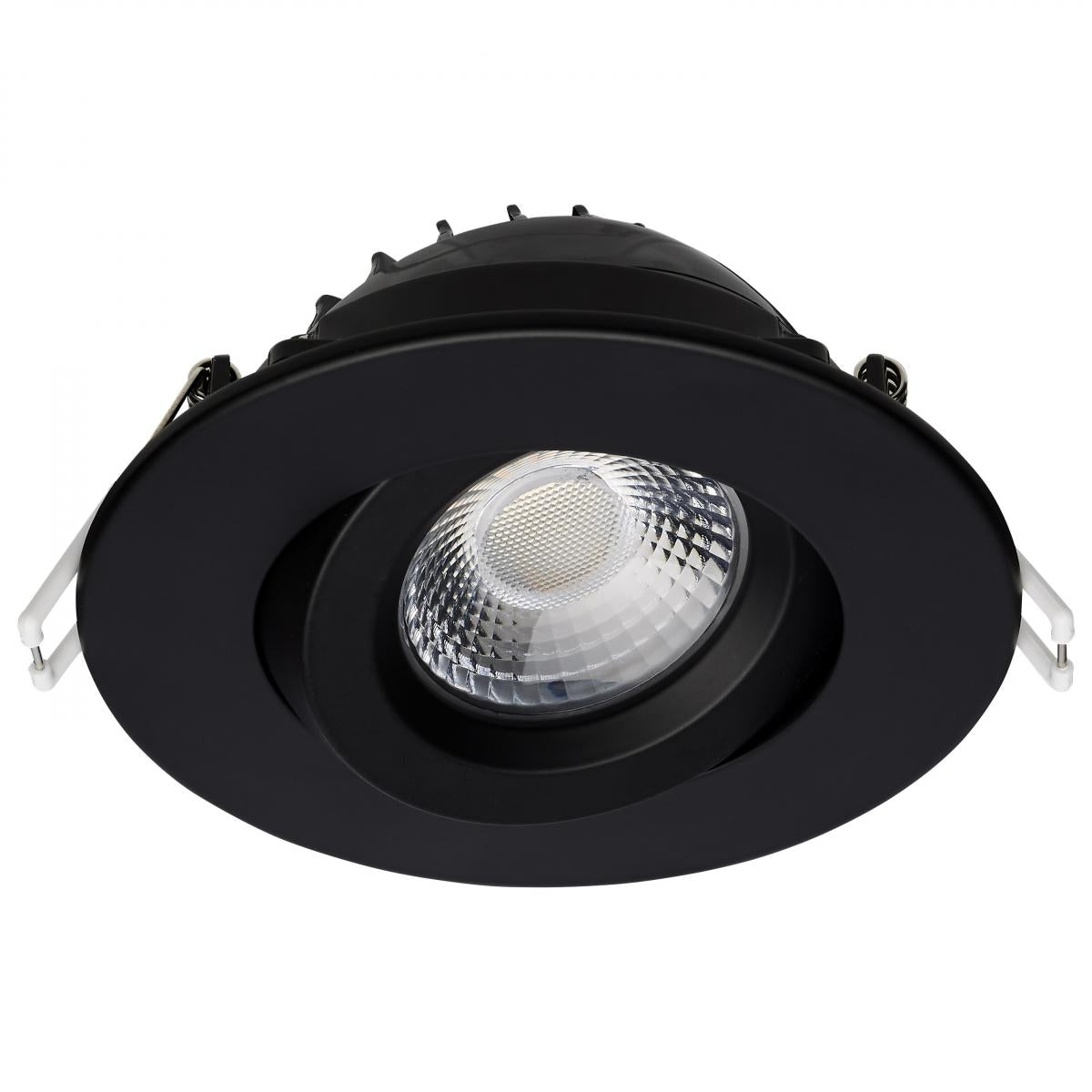 Black Satco 12W LED wafer downlight, gimbaled 4-inch with selectable CCT, direct wire installation for versatile lighting.