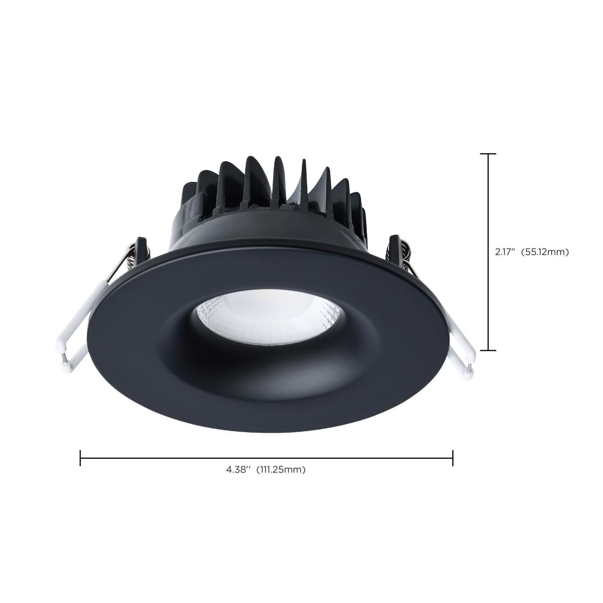 Black Satco LED wafer downlight, 3.5 inch round canless LED with remote driver, 10W, CCT selectable, ideal for ceiling lighting.