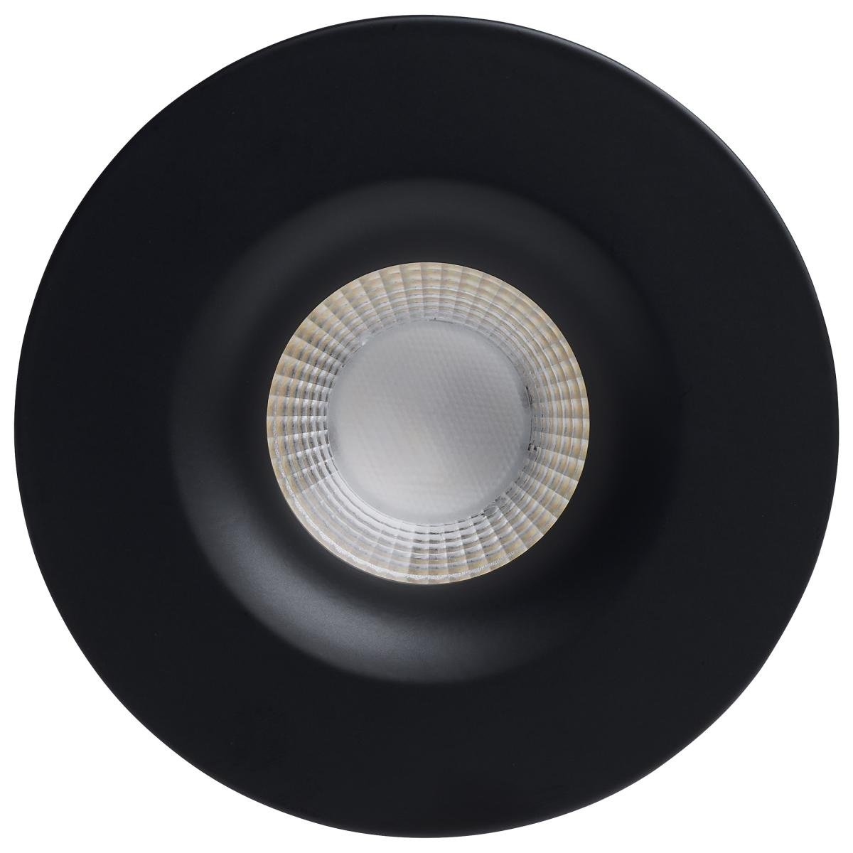 Black Satco LED wafer downlight, 3.5-inch round 10W canless design with remote driver and CCT selectable lighting.