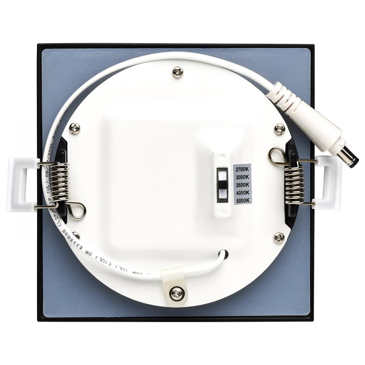 Black Square 10W LED Wafer Downlight by Satco, 4-inch low profile with CCT selectable lighting in a modern design.