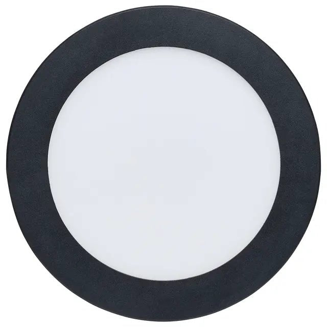 Satco 6-inch black LED wafer downlight with remote driver, 11W, adjustable color temperatures 27K to 5K, canless design.