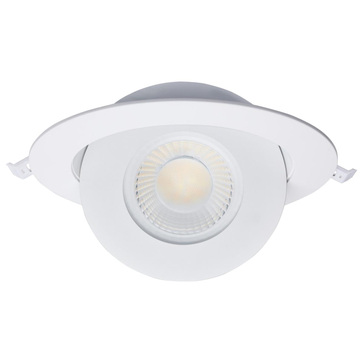 Satco 6-inch white LED wafer gimbaled downlight with RGB and tunable white 15-watt LED for adjustable lighting.