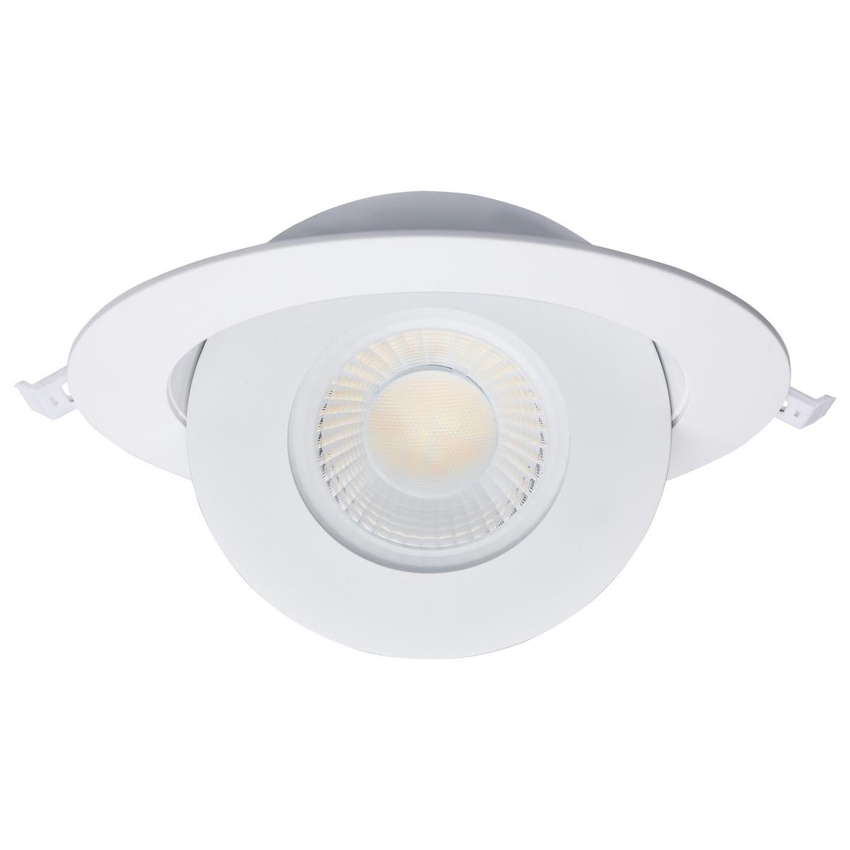 Satco 6-inch white LED wafer gimbaled downlight with RGB and tunable white 15-watt LED for adjustable lighting.