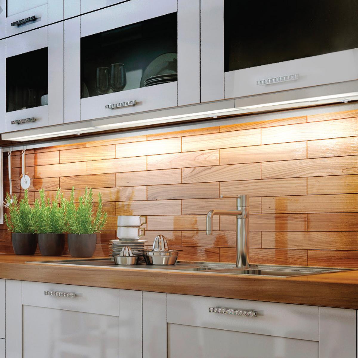 Satco 9W 14-inch LED white under cabinet light with CCT selectable, provides bright task lighting for kitchen or workspace.