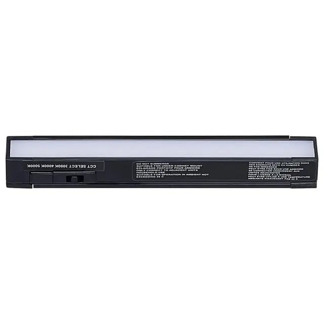 Black 2W 6-inch LED under cabinet light by Satco with adjustable 30K/40K/50K color temperature for bright, energy-efficient illumination.