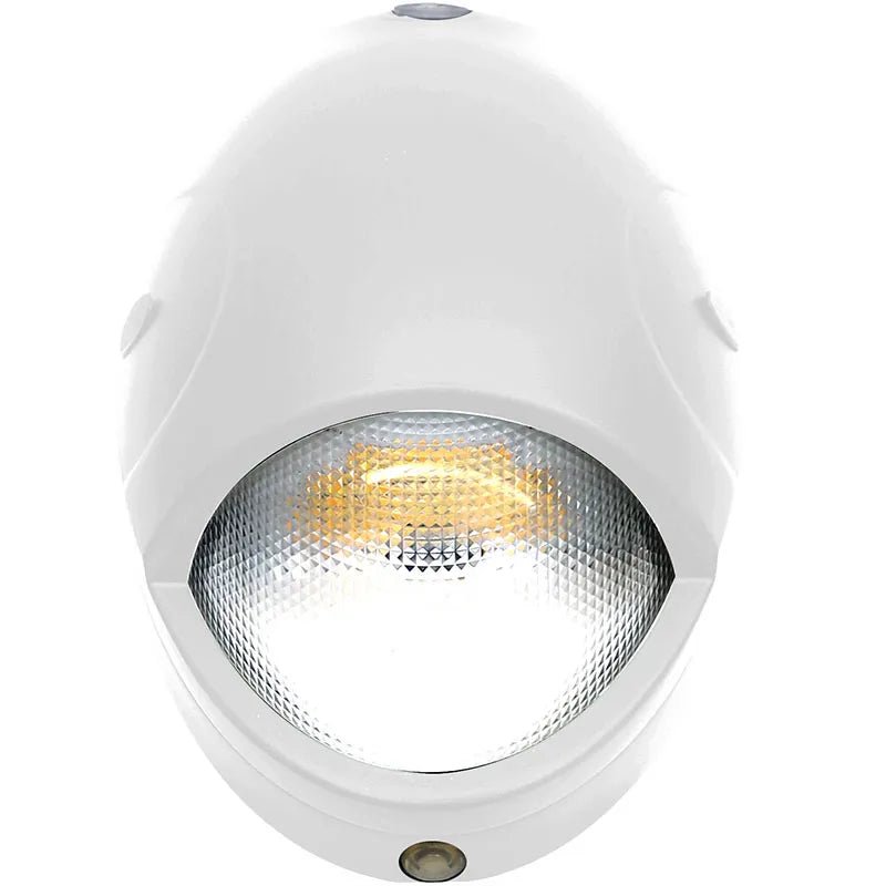 White Westgate outdoor LED emergency wallpack, 15W, decorative design, suitable for outdoor emergency lighting, with adjustable CCT.