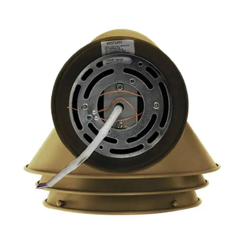 Antique brass gooseneck LED Oceanside light fixture by Westgate, exterior lighting with 20W-40W options and various color temperatures.