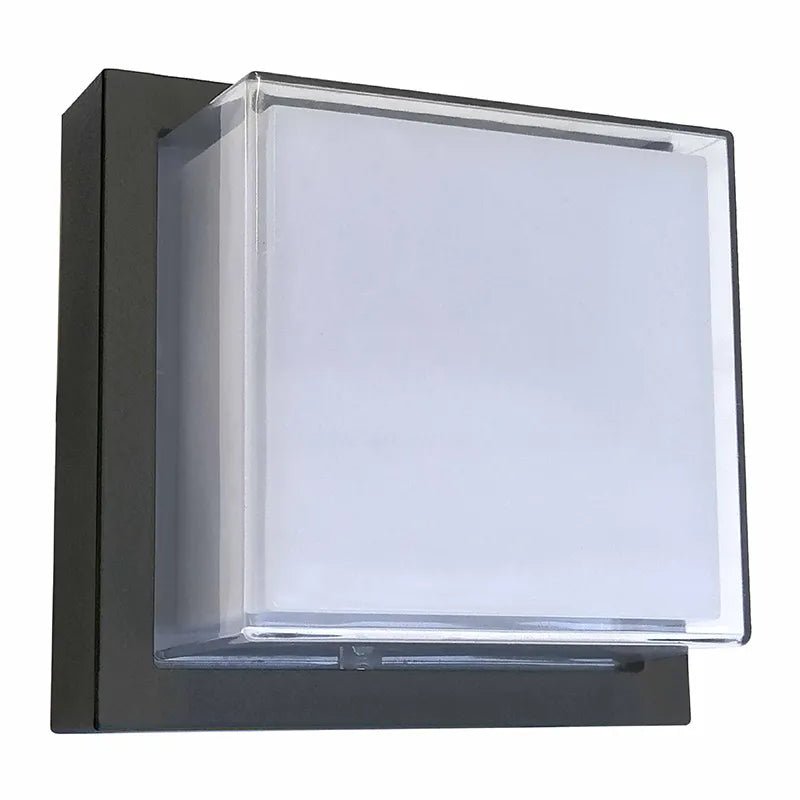 Black LED Multi-CCT Architectural Wall Light by Westgate, 12W exterior fixture with dual lens for versatile outdoor lighting.