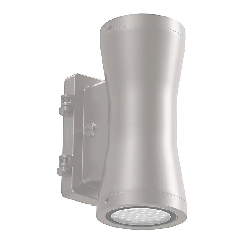 Westgate LED 7-inch silver architectural cylinder exterior light fixture with up/down lighting, photocell, wattage, and color options