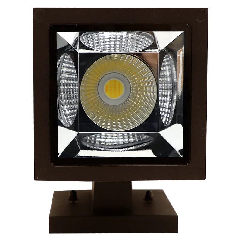 Westgate LED brushed nickel 5-inch square wall mount cylinder light for exterior lighting, 40W CCT adjustable.