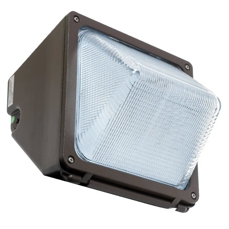 Westgate LED small bronze cube wallpack exterior lighting fixture with 15-30 watt multi-power and adjustable CCT settings.