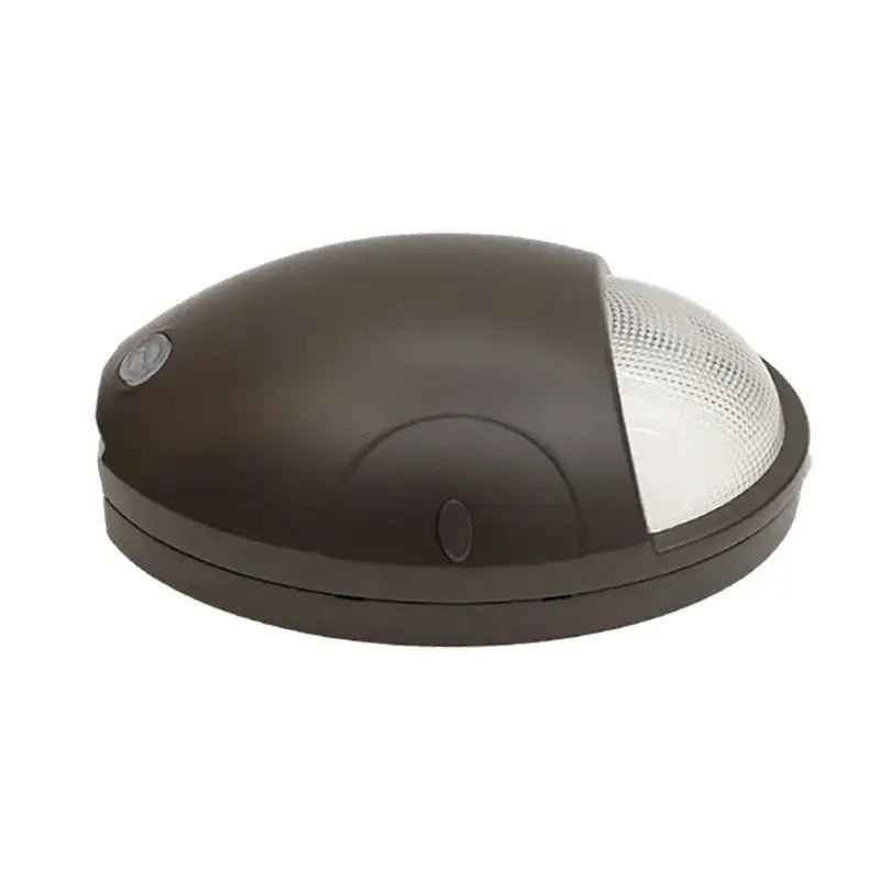 Oval bronze exterior wall pack with photocell, 15W LED light fixture in 3000K, 4000K, or 5000K color options.