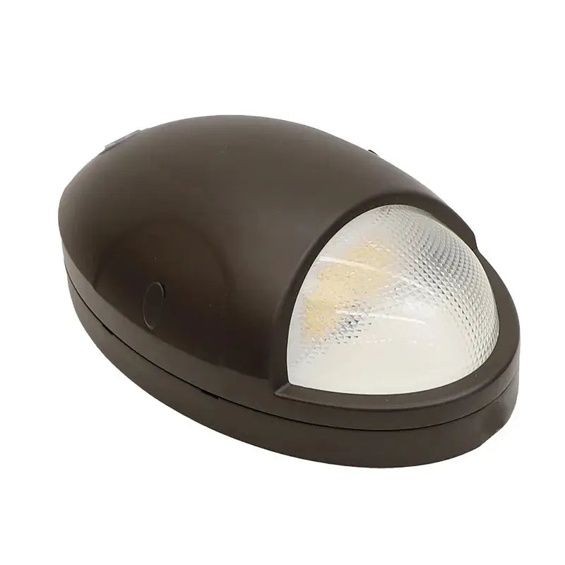 Oval bronze wall pack exterior lighting fixture with photocell, 15W, in 3000K, 4000K, and 5000K color options by Westgate