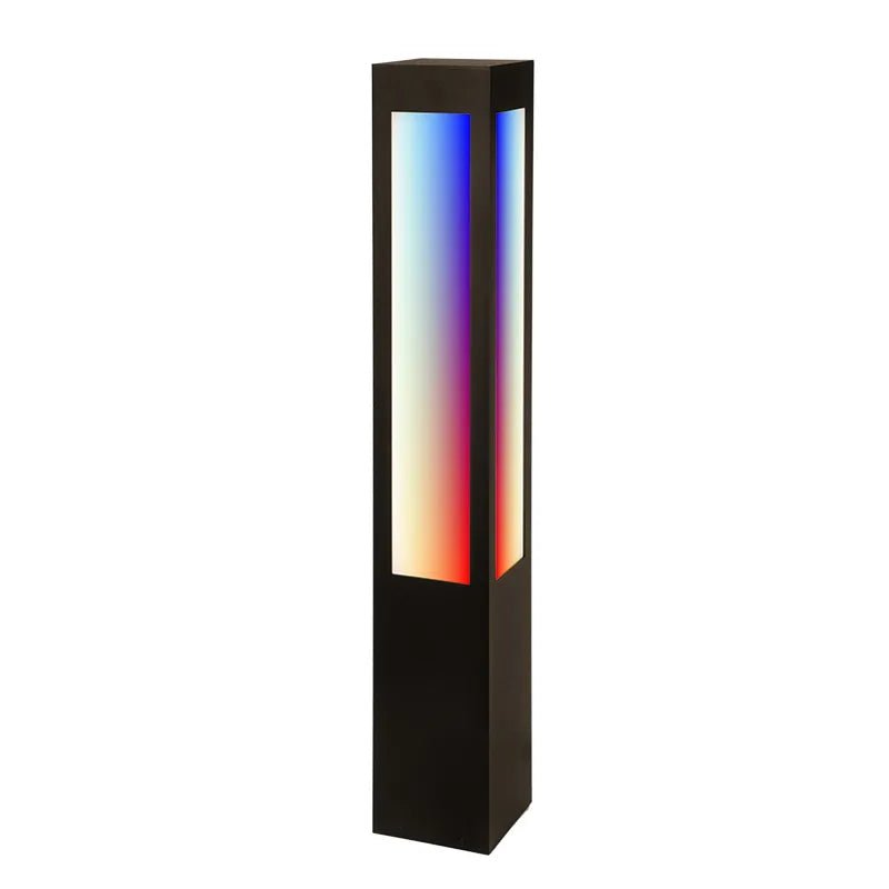 Black Westgate RGB Square 40-inch LED Bollard with long frosted lens, 34W exterior lighting fixture for outdoor pathways.