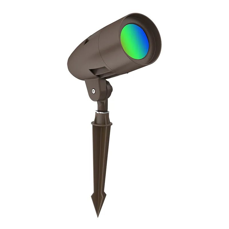 Westgate 15W RGBW LED Bullet Light in bronze, exterior lighting fixture with adjustable color options and durable outdoor design.