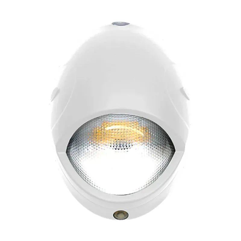 White oval wall pack exterior lighting fixture with photocell, 15W, in 3000K, 4000K, or 5000K color temperature by Westgate