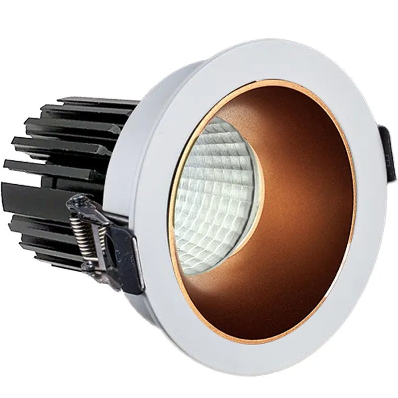 Westgate LED 3-inch architectural canless ceiling fixture in white with matte gold reflector, 10W, adjustable CCT lighting.