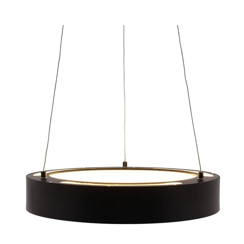 Westgate LED black 18-inch hollow circle pendant with uplight, 30W LED ceiling fixture, modern lighting design.