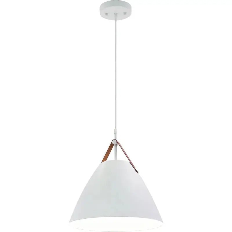 Westgate LED white Nordic pendant light with leather strap, 25W, adjustable CCT, ceiling fixture for modern interior lighting.